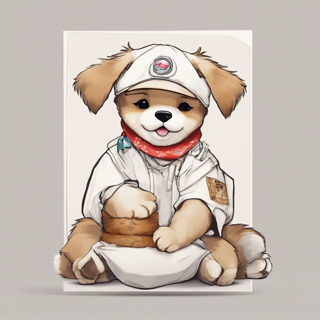  AKITA wearing hippie clothes, Segurando um cartaz, papel
 em branco na boca ,Um filhote de cachorro、 arte oficial, , Sobre, retrato estilo anime, estilo de arte anime moe, estilo anime 2d, estilo de arte fofo, anime estilizado, estilo de arte de anime, estilo anime. 8k, estilo anime 4k, estilo de arte de anime, Arte digital de anime!!、Filhote de cachorro branco、fofo、Baby Golden Retriever、branca、vigoroso、Um sorriso encantador、Filhote de cachorro deformado、Levante as patas dianteiras、Filhote de cachorro deformado、dynamic poses、((obra-prima))、(((maximum quality))、Chibi Chara、
 (Empty scenario, altamente branco)., he wears a red bandana around his neck, Fashion glasses, famous brand cap
  , (((cartazes, planfetos, adesivos, propaganda, revista.)))