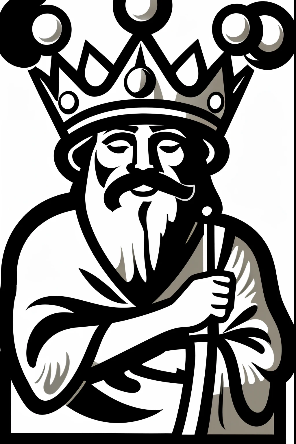 Black and white vector logo of a king with a staff and a crown on his head