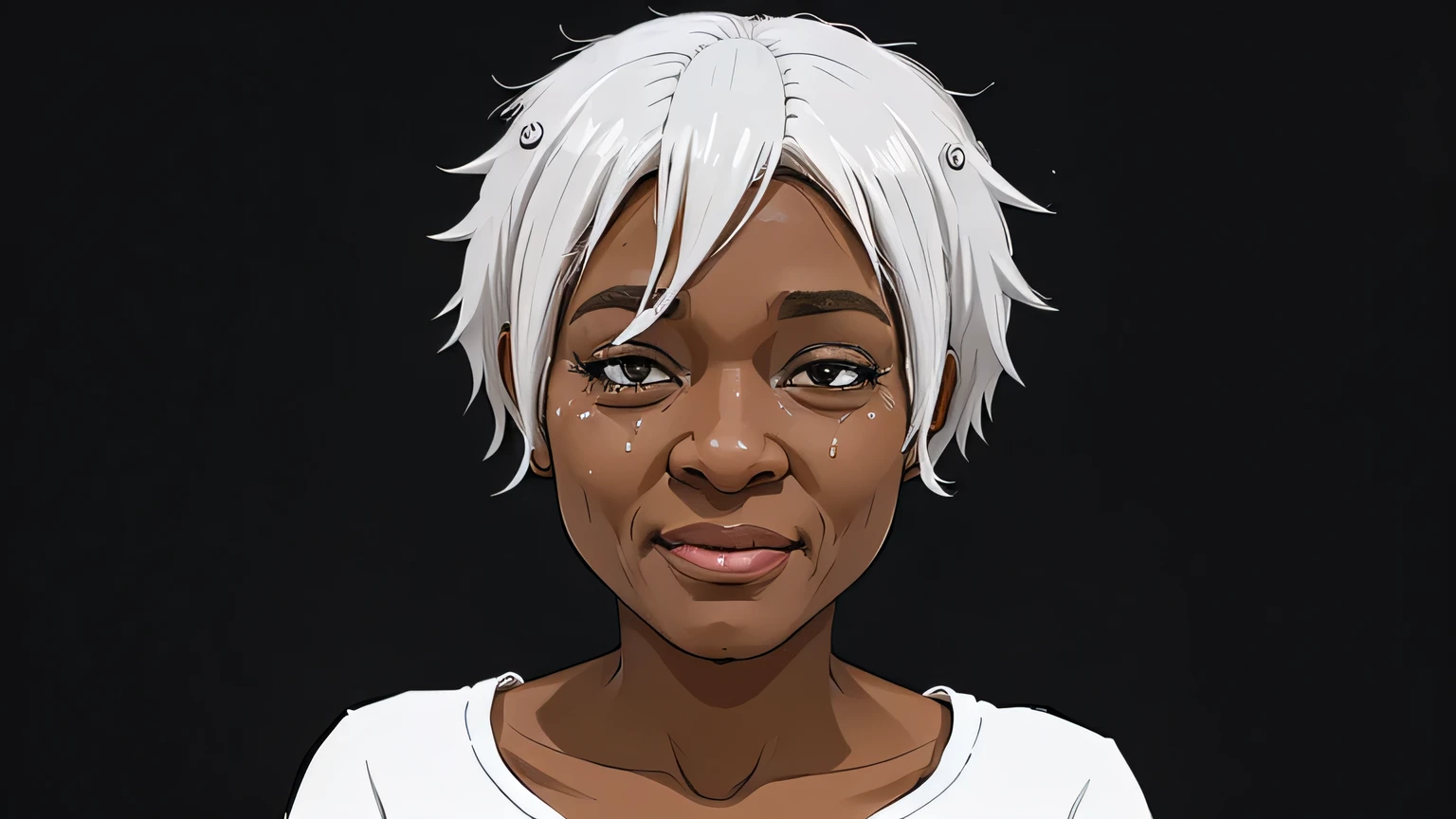 cartoon-style, a black woman, fivety years, white hair, crying, full body, old woman, cartoon-style