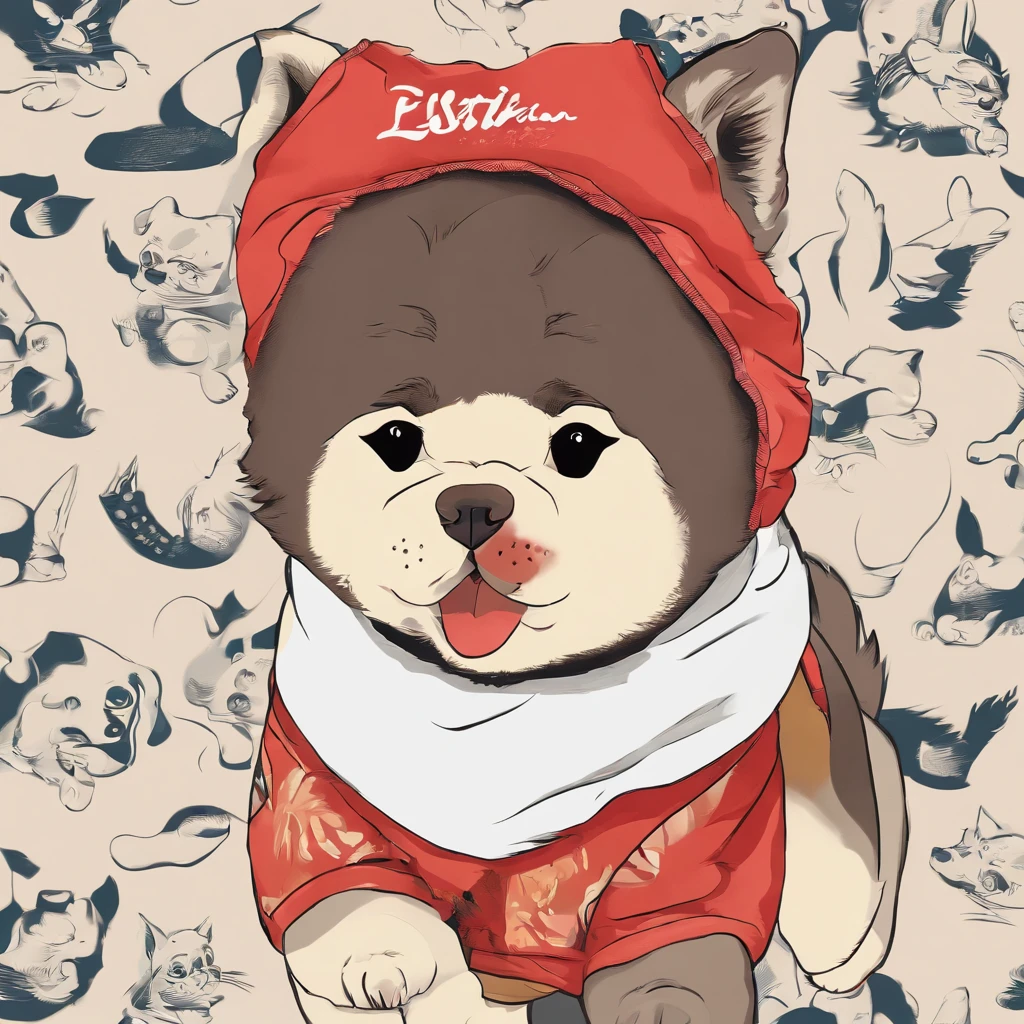 Baby AKITA wearing hippie clothes, ele tem um cartaz com uma mensagem, Segurando um cartaz de papel
 em branco na boca, Segurando uma placa de madeira com uma mensagem esquina
 ,Um filhote de cachorro、 arte oficial, , Sobre, retrato estilo anime, estilo de arte anime moe, estilo anime 2d, estilo de arte fofo, anime estilizado, estilo de arte de anime, estilo anime. 8k, estilo anime 4k, estilo de arte de anime, Arte digital de anime!!、Filhote de cachorro branco、fofo、Baby Golden Retriever、branca、vigoroso、Um sorriso encantador、Filhote de cachorro deformado、Levante as patas dianteiras、Filhote de cachorro deformado、dynamic poses、((obra-prima))、(((maximum quality))、Chibi Chara、
 (Empty scenario, altamente branco)., he wears a red bandana around his neck, Fashion glasses, famous brand cap
  , (((cartazes, planfetos, adesivos, propaganda, revista.)))