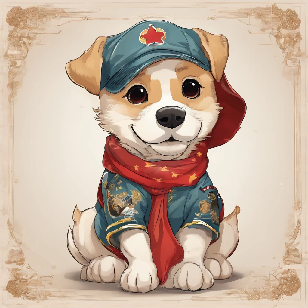 Ele segura um aviso na boca, he has a sign, Baby AKITA wearing hippie clothes, ele tem um cartaz com uma mensagem, Segurando um cartaz de papel
 em branco na boca, Segurando uma placa de madeira com uma mensagem esquina
 ,Um filhote de cachorro、 arte oficial, , Sobre, retrato estilo anime, estilo de arte anime moe, estilo anime 2d, estilo de arte fofo, anime estilizado, estilo de arte de anime, estilo anime. 8k, estilo anime 4k, estilo de arte de anime, Arte digital de anime!!、Filhote de cachorro branco、fofo、Baby Golden Retriever、branca、vigoroso、Um sorriso encantador、Filhote de cachorro deformado、Levante as patas dianteiras、Filhote de cachorro deformado、dynamic poses、((obra-prima))、(((maximum quality))、Chibi Chara、
 (Empty scenario, altamente branco)., he wears a red bandana around his neck, Fashion glasses, famous brand cap
  , (((cartazes, planfetos, adesivos, propaganda, revista.)))