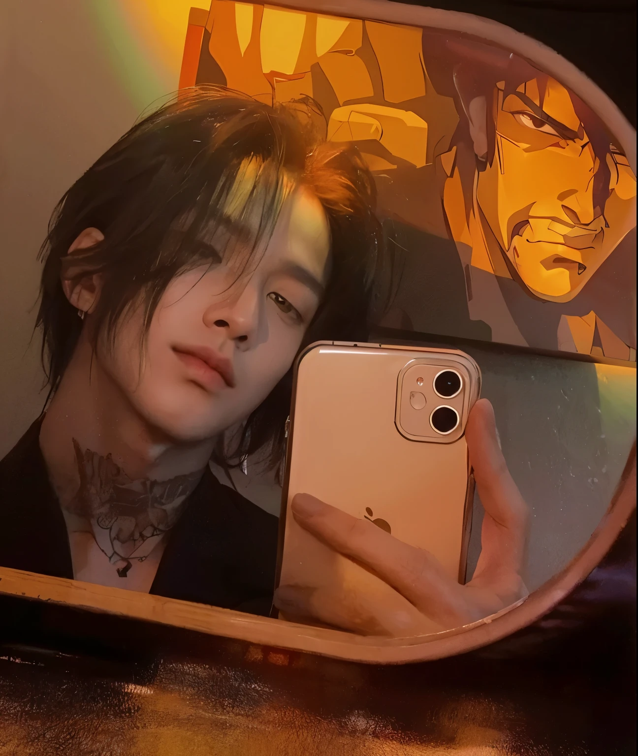 there is a man that is sitting down with a cell phone, Shinji, Marcos Lee, hyung tae, Kim Doyoung, inspirado em jeonseok lee, Hong junho hyung, adorable and pale korean face, taejune kim, lindo chad queixo, inspirado em Kim Myeong-guk, Shin Jeongho, Jimin\the right eyelid is swollenKim taehyung, rosto grande, 30 anos, barba pequena, bravo, chateado, bravo