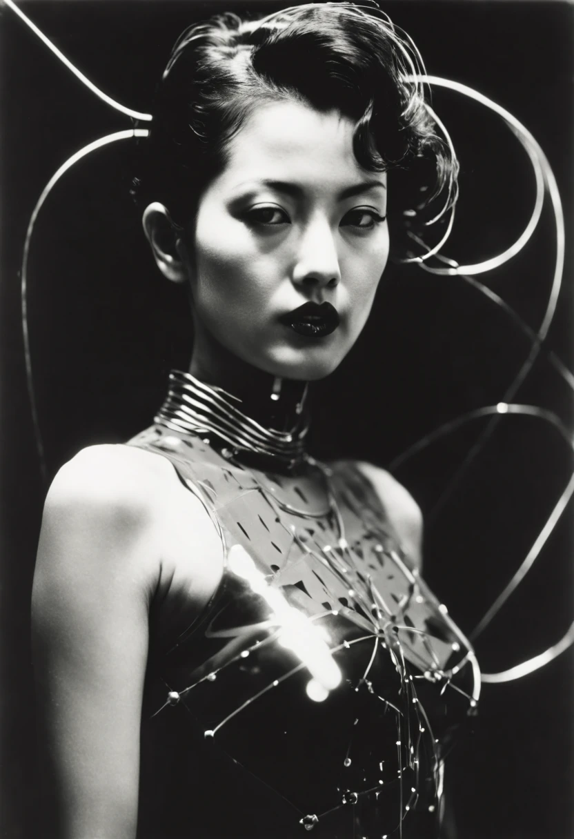 Analog photo of a beautiful cyberpunk woman, László Moholy-Nagy, daido moriyama