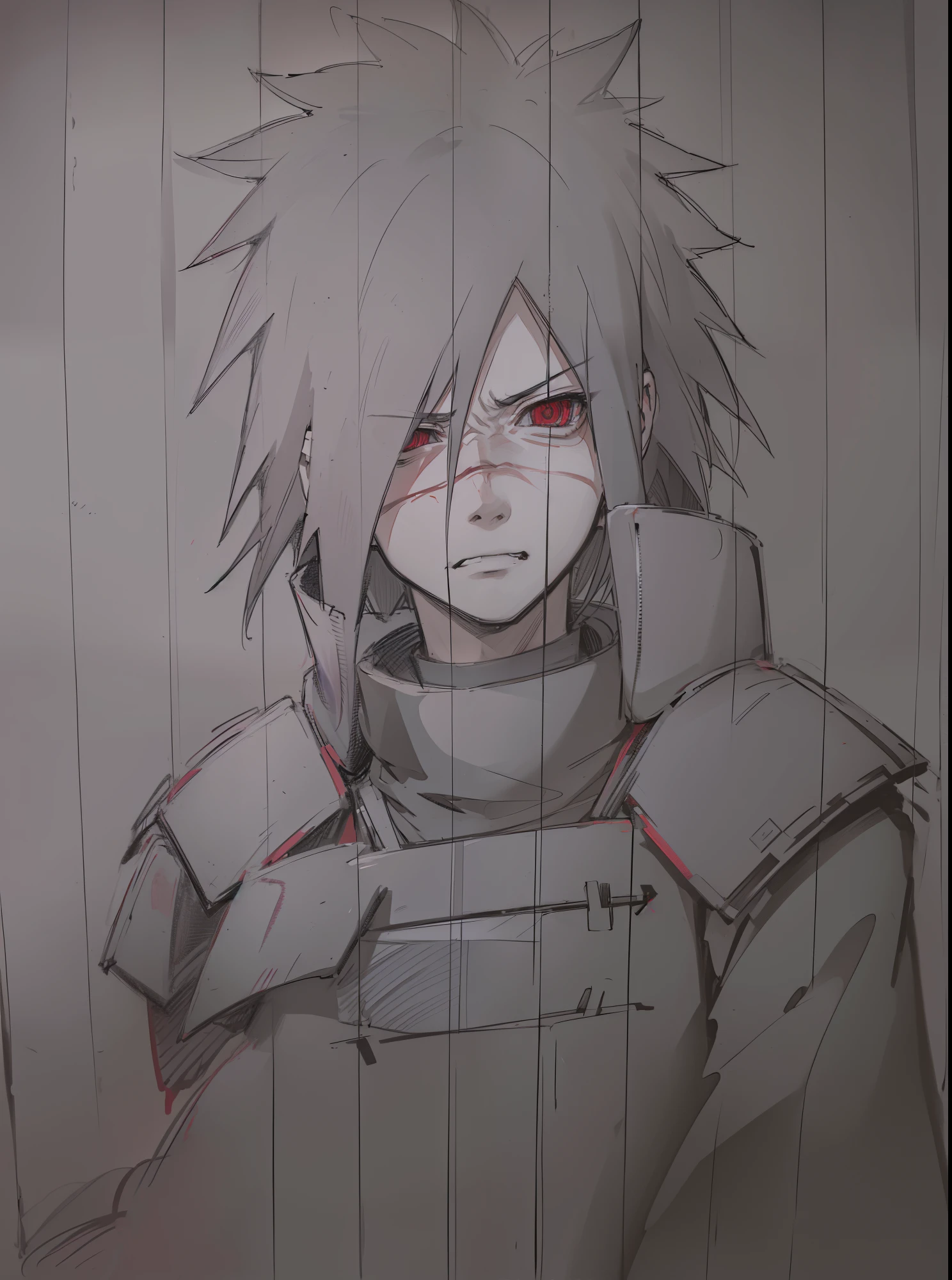 Anime style, Madara uchiha, Cruel expression, clad in red armor