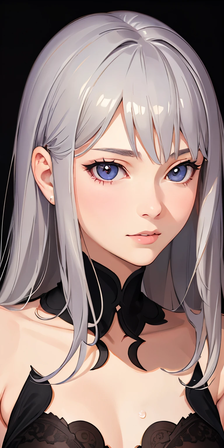 highest quality,fine texture,in detail,realistic expression of face,fine skin,anime,girl,sexy,mix,model,figure,portrait,semi-realistic,gray hair