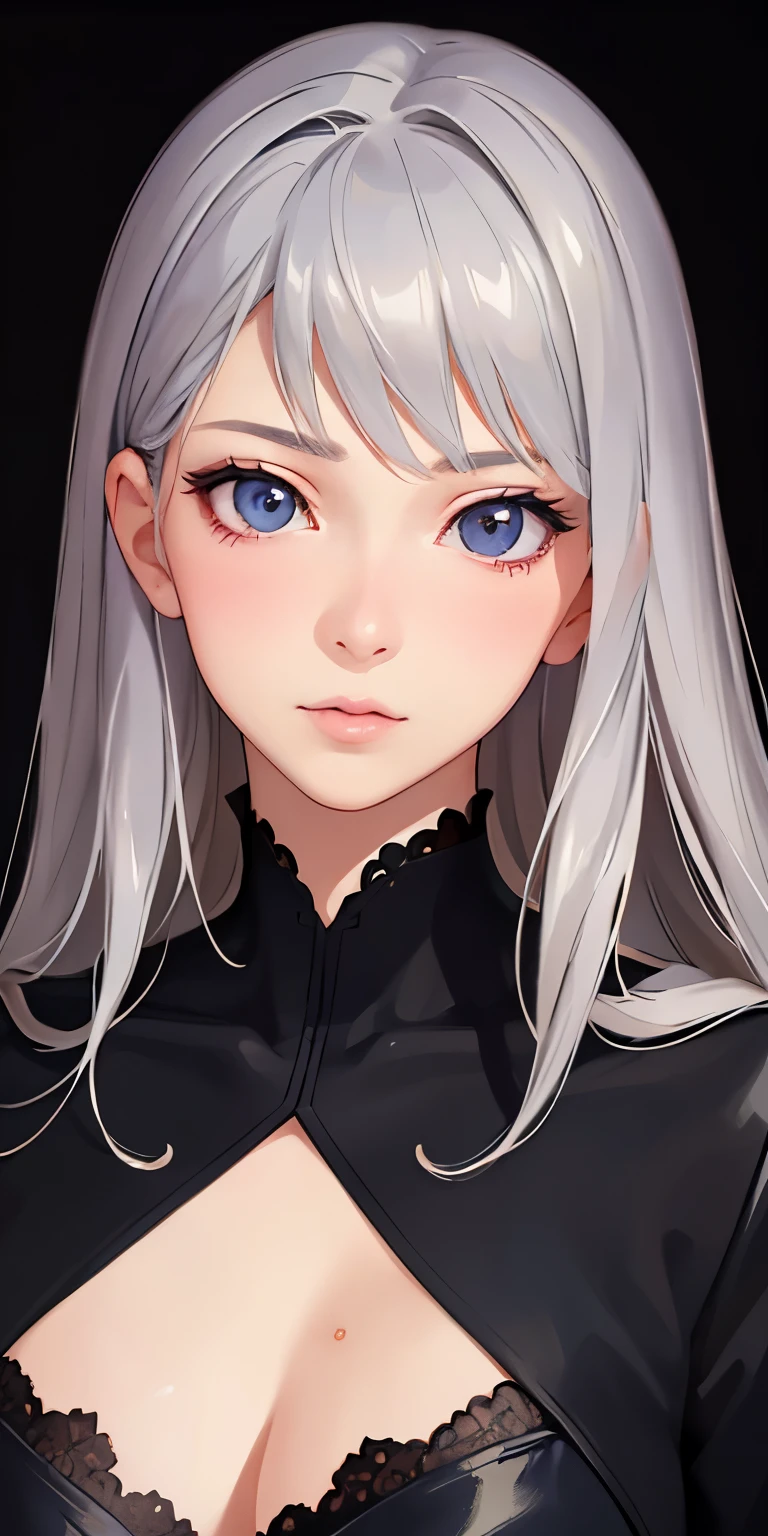 highest quality,fine texture,in detail,realistic expression of face,fine skin,anime,girl,sexy,mix,model,figure,portrait,semi-realistic,gray hair