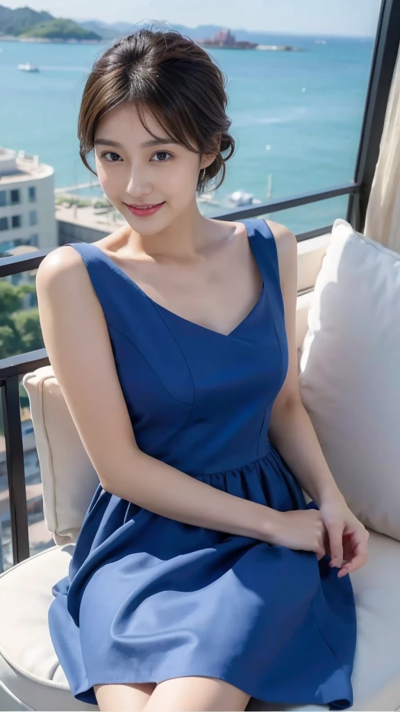 ((​Masterpiece, Top image quality, high resolution、alone、shiny skin))(on the table, best quality, actual, super detailed, meticulous, high resolution, 8k wallpaper), Close-up portrait of a beautiful woman, Chariada, smiling, light brown messy hair, Perfect dynamic composition, 美丽meticulous的眼睛, Just like the cover of a fashion magazine, on campus