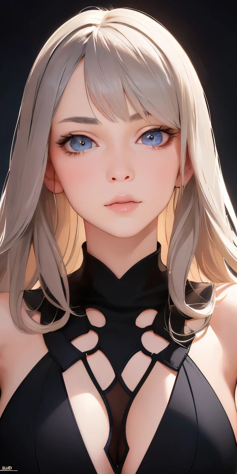 highest quality,fine texture,in detail,realistic expression of face,fine skin,anime,girl,sexy,mix,model,figure,portrait,semi-realistic,gray hair