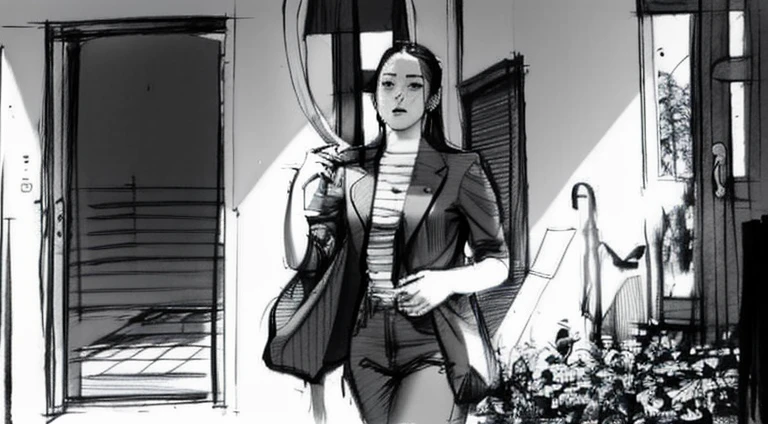 (A B&W drawing:1.2) asian women, sketch artstyle, charcoal sketch, pencil sketch style, comic style,