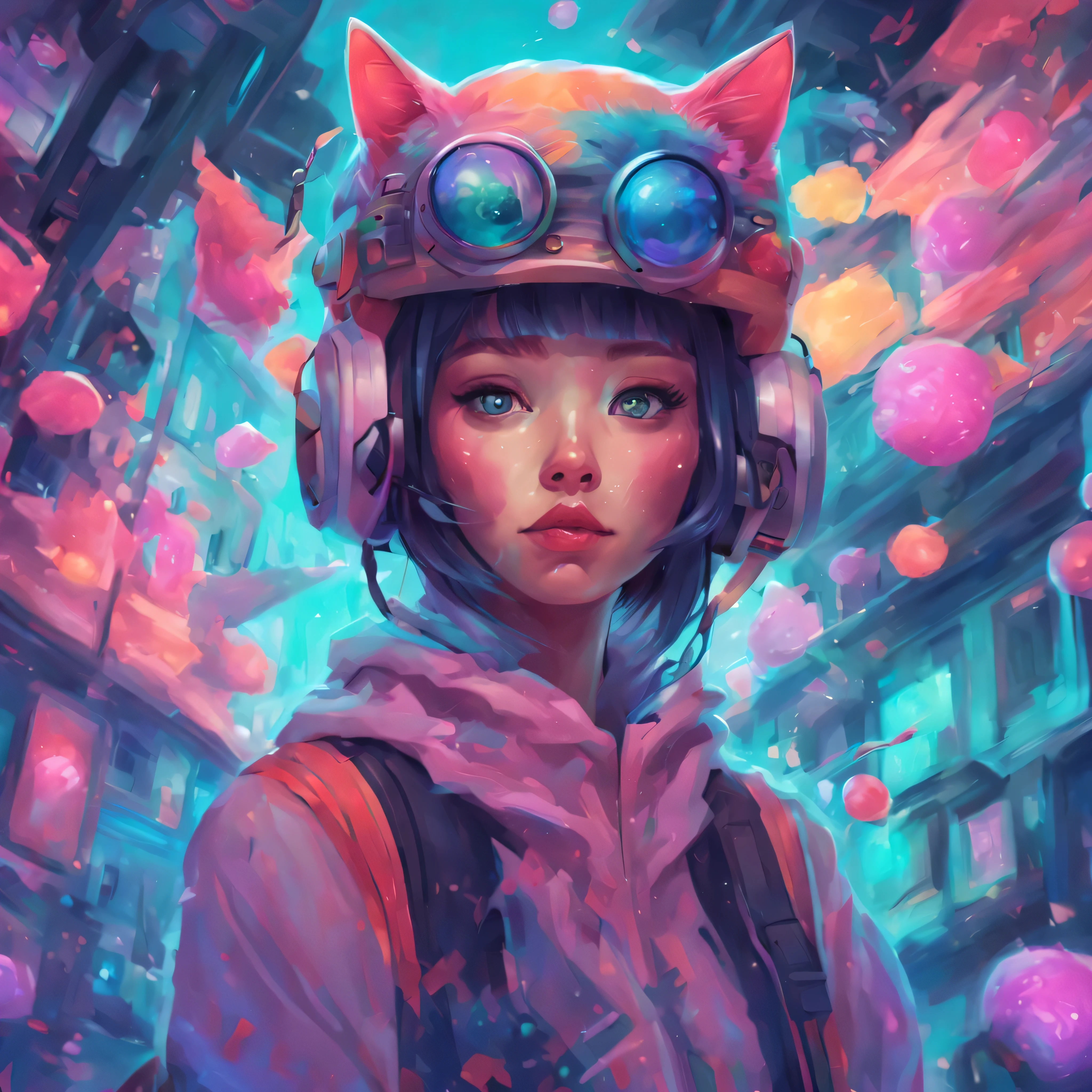 a close up of a person with a cat on their head, loish art style, rossdraws cartoon vibrant, beeple and jeremiah ketner, discord profile picture, dreamy psychedelic anime, colorful concept art, dreamy colorful cyberpunk colors, decora inspired illustrations, rossdraws pastel vibrant, digital anime illustration, vibrant fantasy style, anime vibes, anime style 4 k