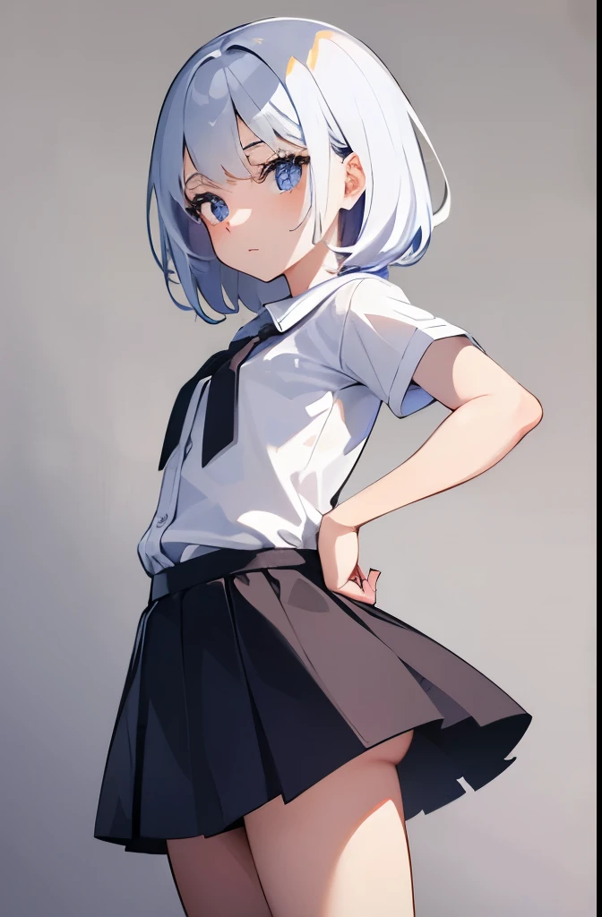 Best Quality, High resolution, Ultra-detailed, Anatomical, (Exact ratio), 1girl in, Petite, tobbler, Round face, Healthy skin, shinny skin, glowy skin, cowboy shot, white shirt, micro skirt,