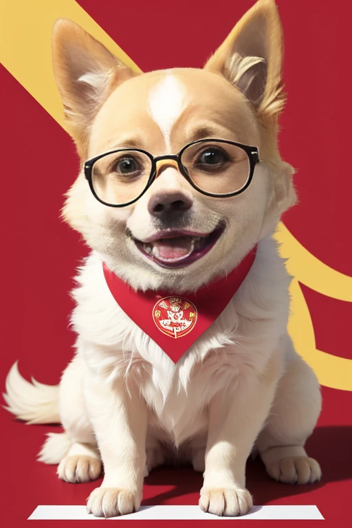 Is biting a white paper, Ele segura um grande
 papel branco na boca, Ele traz uma importante menssagem na boca Ele segura um aviso na boca, he has a sign, German spitz baby wearing hippie clothes, cartaz escrito "paz e amor", ele tem um cartaz com uma mensagem, Segurando um cartaz de papel em branco na boca, Segurando uma placa de madeira com uma mensagem esquina ,Um filhote de cachorro、 arte oficial, , Sobre, retrato estilo anime, estilo de arte anime moe, estilo anime 2d, estilo de arte fofo, anime estilizado, estilo de arte de anime, estilo anime. 8k, estilo anime 4k, estilo de arte de anime, Arte digital de anime!!、Filhote de cachorro branco、fofo、Baby Golden Retriever、branca、vigoroso、Um sorriso encantador、Filhote de cachorro deformado、Levante as patas dianteiras、Filhote de cachorro deformado、dynamic poses、((obra-prima))、(((maximum quality))、Chibi Chara、 (Empty scenario, altamente branco)., he wears a red bandana around his neck, Fashion glasses, famous brand cap , (((cartazes, planfetos, adesivos, propaganda, revista.)))