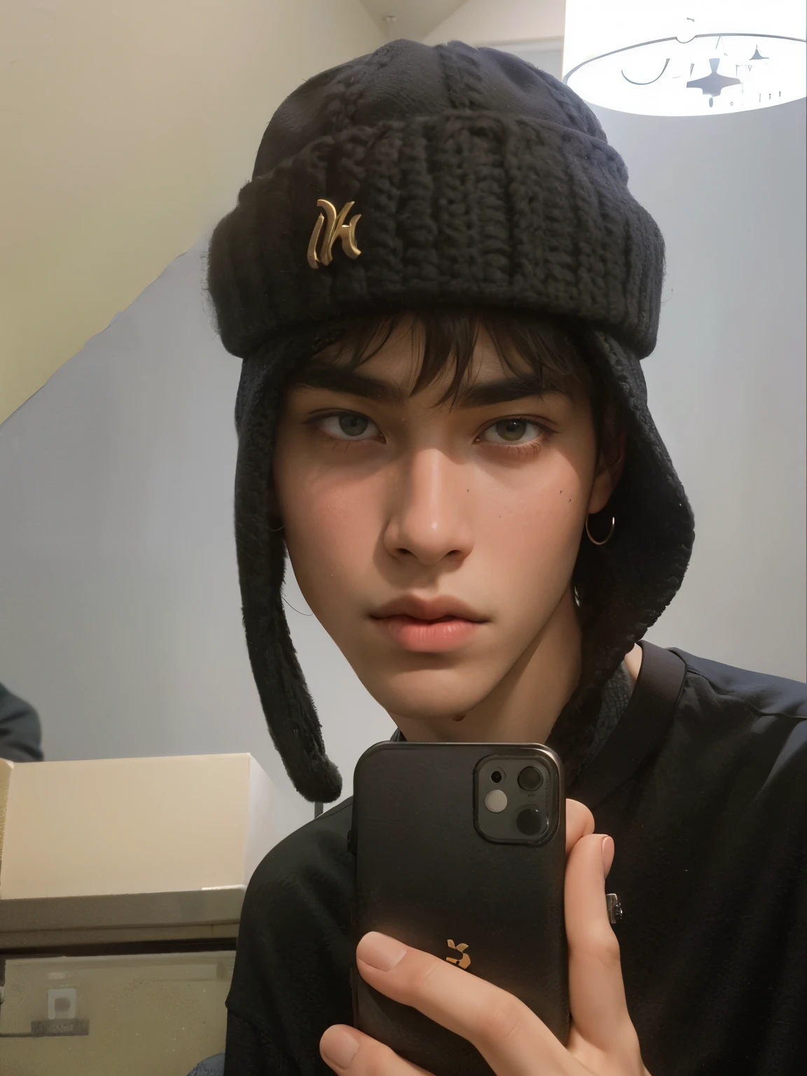 Arafed man in a knitted hat taking a selfie, cuchilla del grupo de drenaje, 1 7-year-old boy with a thin face, con un sombrero raro, declan mckenna, cai xukun, el esta usando un sombrero, 16 years old, 18 years, Tiene una forma de cabeza alargada, tommy 16 years old, estilo de seb mckinnon