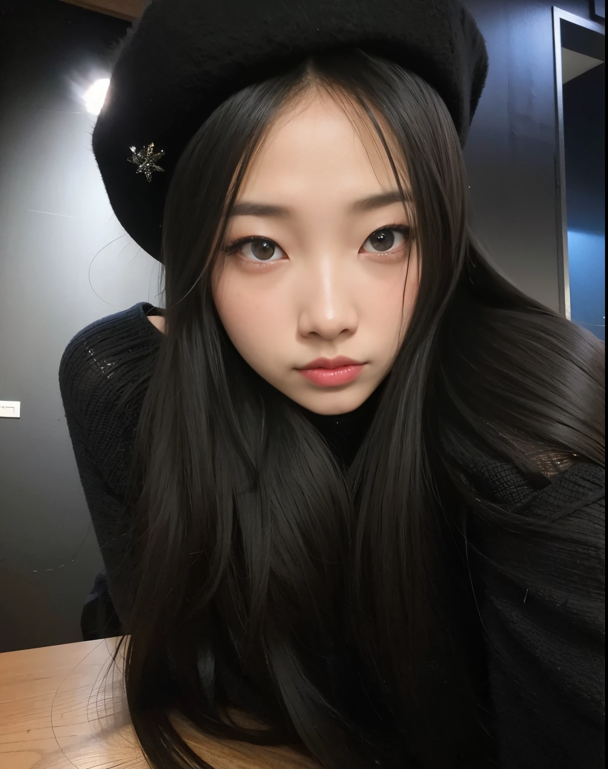 Arafed asian woman with long black hair wearing a black hat, jennie blackpink, Ulzzang, jossi do blackpink, jaeyeon nam, Sui Ishida com cabelo preto, Ilya Kuvshinov com cabelo longo, Junko Enoshima, chiho, Retrato de Jossi do Blackpink, Parque Jimin, Kimi Takemura, Heonhwa Choe