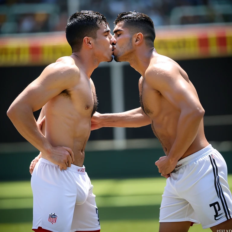 2 Capitanes musculosos de futbol americano inconscientes y sin camisa, masturbated and kissed on the mouth by another young man smaller and thinner than them, Bulto grande, mostrando pectorales y abdominales completos,wet dreams, Great erection, besos, porno gay, fondled