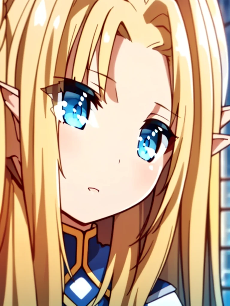 ((4k)),((masterpiece)),(best quality),((ultra detailed)), ((beautiful blurry background)), ((cinematic lighting)), depth of field, (dynamic angle),((beautiful detailed eyes), pretty face, best quality, masterpiece, 1girl, full head in frame, ultra detailed, detailed face, AlphaNDV, blonde hair, blue eyes, very long hair, elf, pointy ears