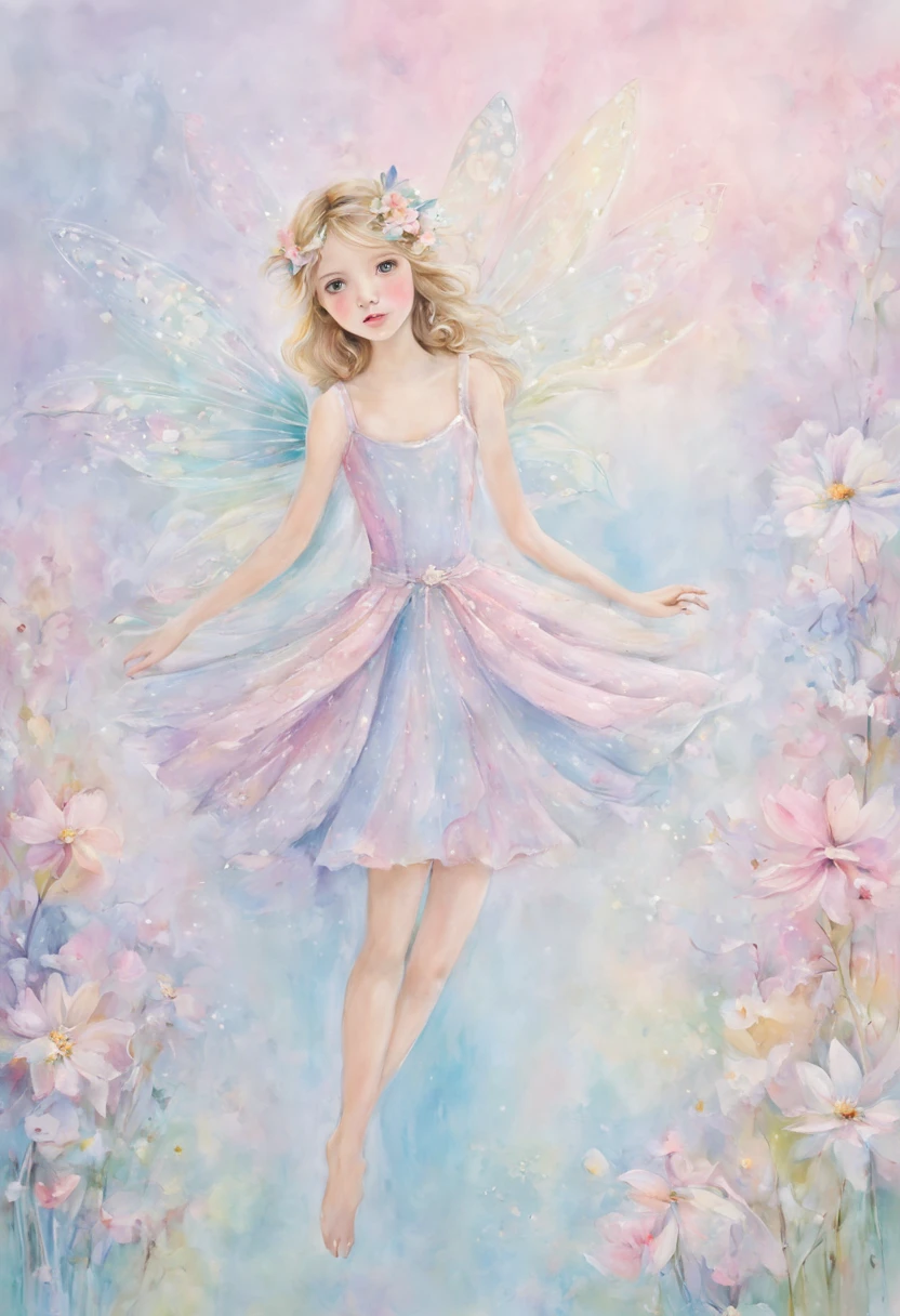 1girl, Whimsical Fairy Wonderland, Abstract art highlighting the subtle and harmonious blending of pastel shades, masterpiece, best quality, rating: general