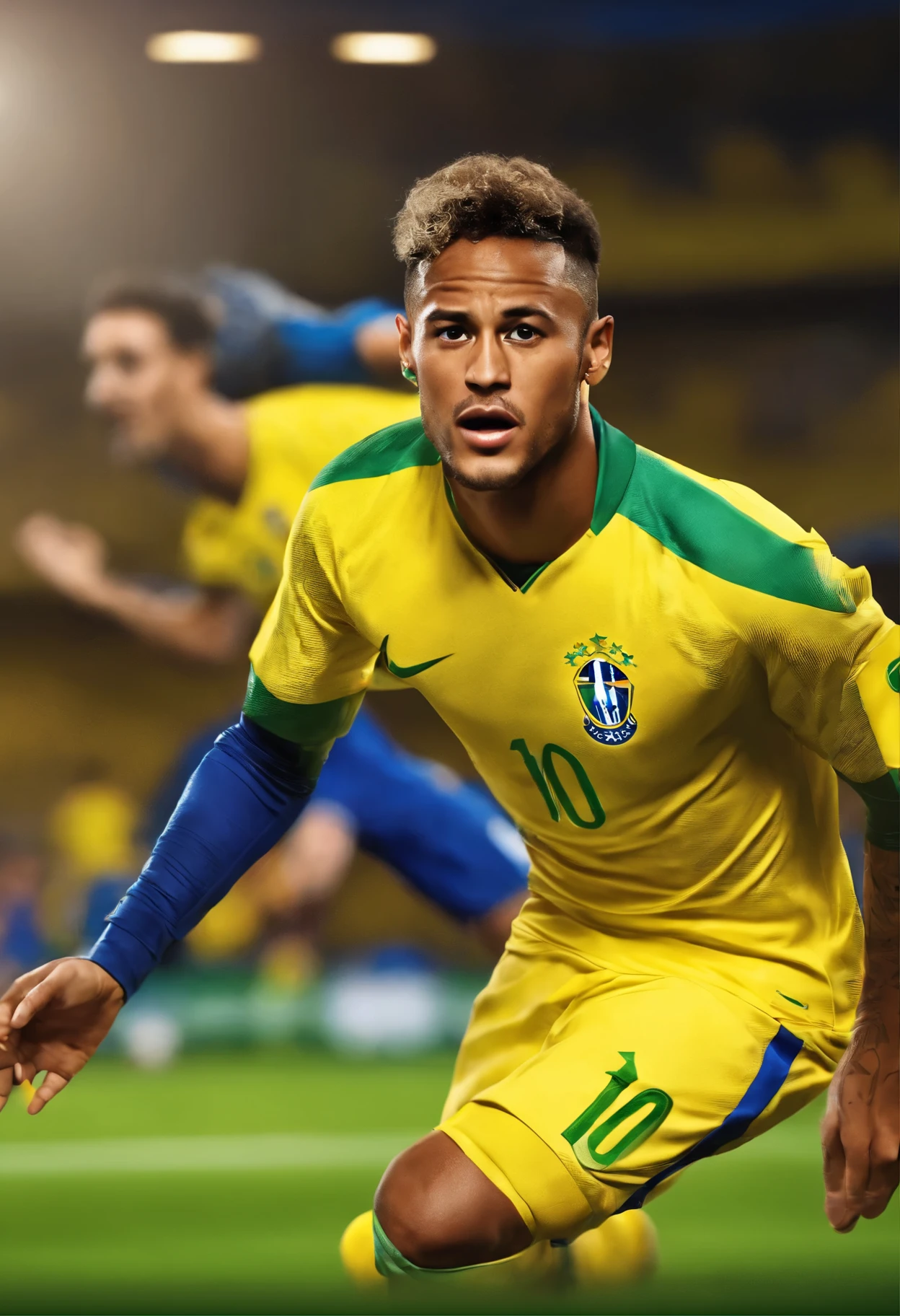 Image of a Brazilian football player [Neymar Jr.] for a story in a YouTube video in Pixar format, he is the little allabester, He is the leader of the class, He is outgoing, Playful and stands up to a lot of things, short hair