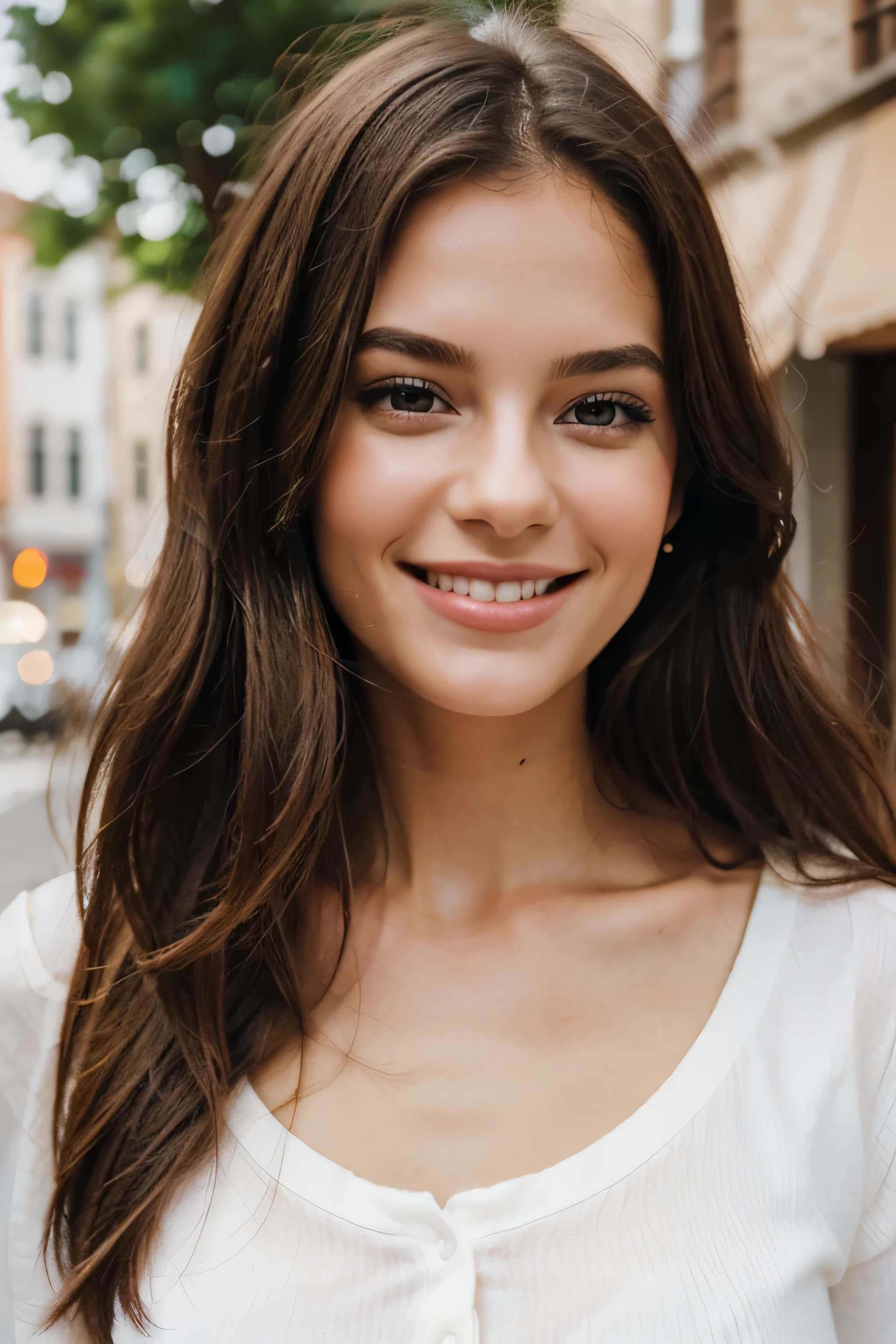 Beautiful girl, european, perfect face, font view, 24 years, smiling