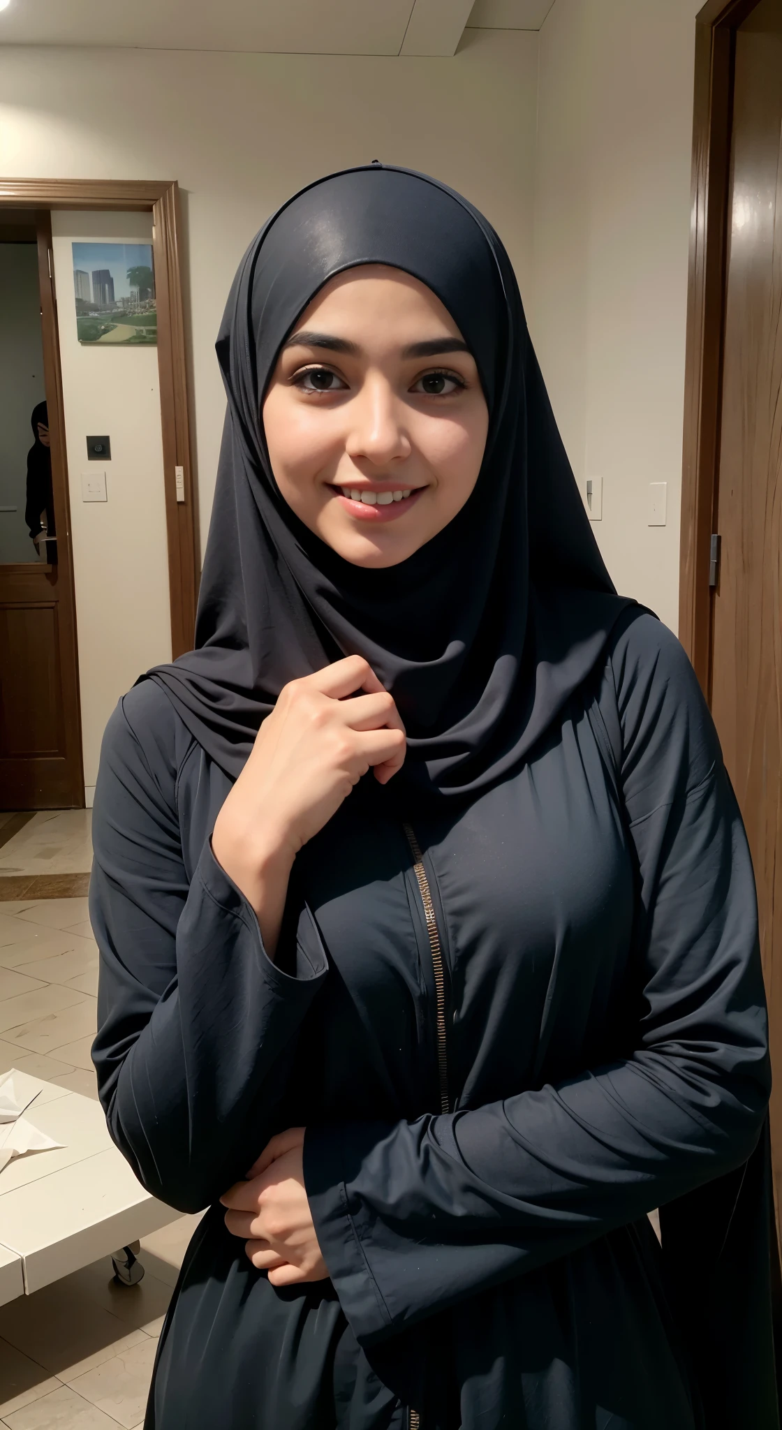 A photo of a young, arabic woman in hijab smile  , , looking at the viewer. Photographe wearing loose hijab style
Masterpiece, beautiful , wearing white dress at the park 