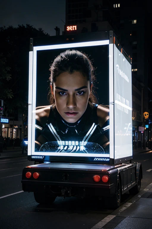 street trailer with led screen on each side, forming a single image