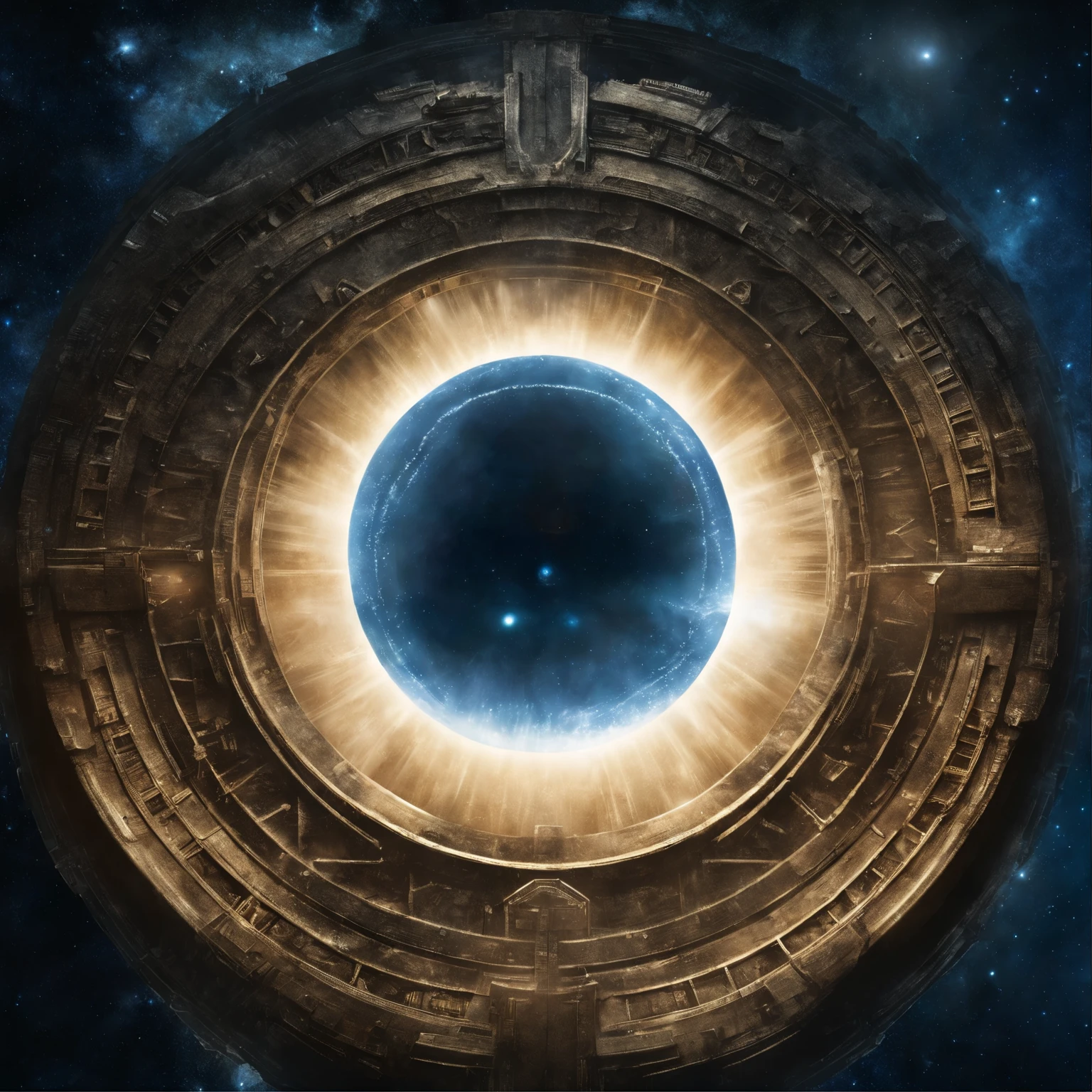 (((deep outer space))), super detailed image of the giant stargate ring ((in the deep space):1.5), ((the entire space inside this stargate is filled with streams of blue light flowing from the ring to the center of the space inside this ring):1.5), ((flying saucer opposite this stargate is preparing to pass through it):1.35), (Milky Way background), (deep outer space around), space, stars, (Best Quality, 16K, Masterpiece, UHD, Ultra quality cinematic lighting, Huge detail, Well lit, sharp, hyper realistic, epic scale, insane level of details)