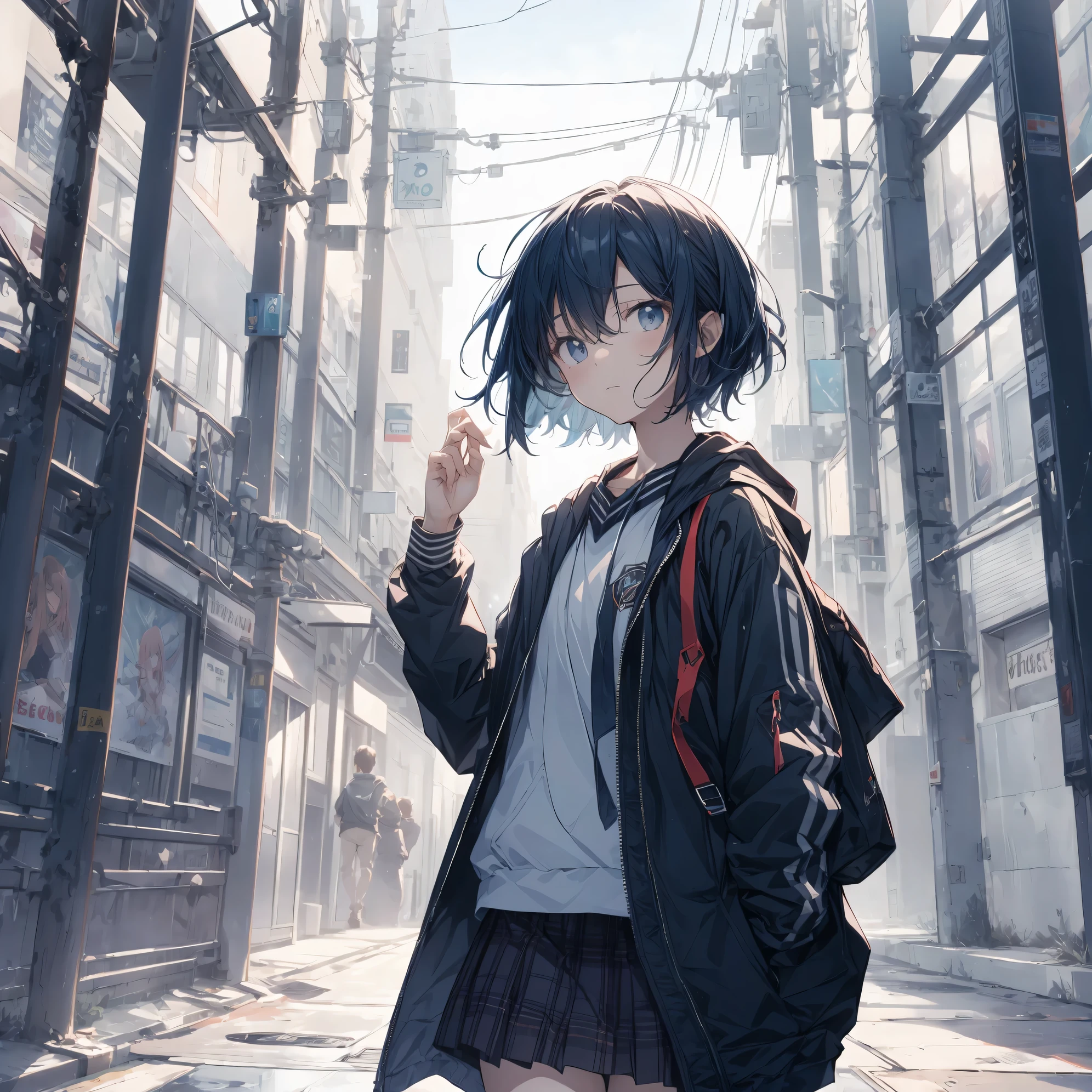 ultra-Top-quality, ultra-detailed, high resolution, anime moe artstyle, best anime 8k konachan wallpaper, pixiv contest winner, perfect anatomy, break,(Please draw a girl walking sleepily to school alone. ),break, a hyperrealistic schoolgirl, (Solo,Loli, child,13-year-old:1.3),Full limbs, complete fingers,a junior high school student, androgynous charm, (very short hair), messy hair, flat chest, Small butt, groin, Small black eyes,beautiful detailed eyes, well-proportioned iris and pupils, disgusted eyes, highres detailed hair, school Uniform, (skirt), in the School commute route. break,super detailed skin, Best lighting powered by famous artist, 8k, illustration,