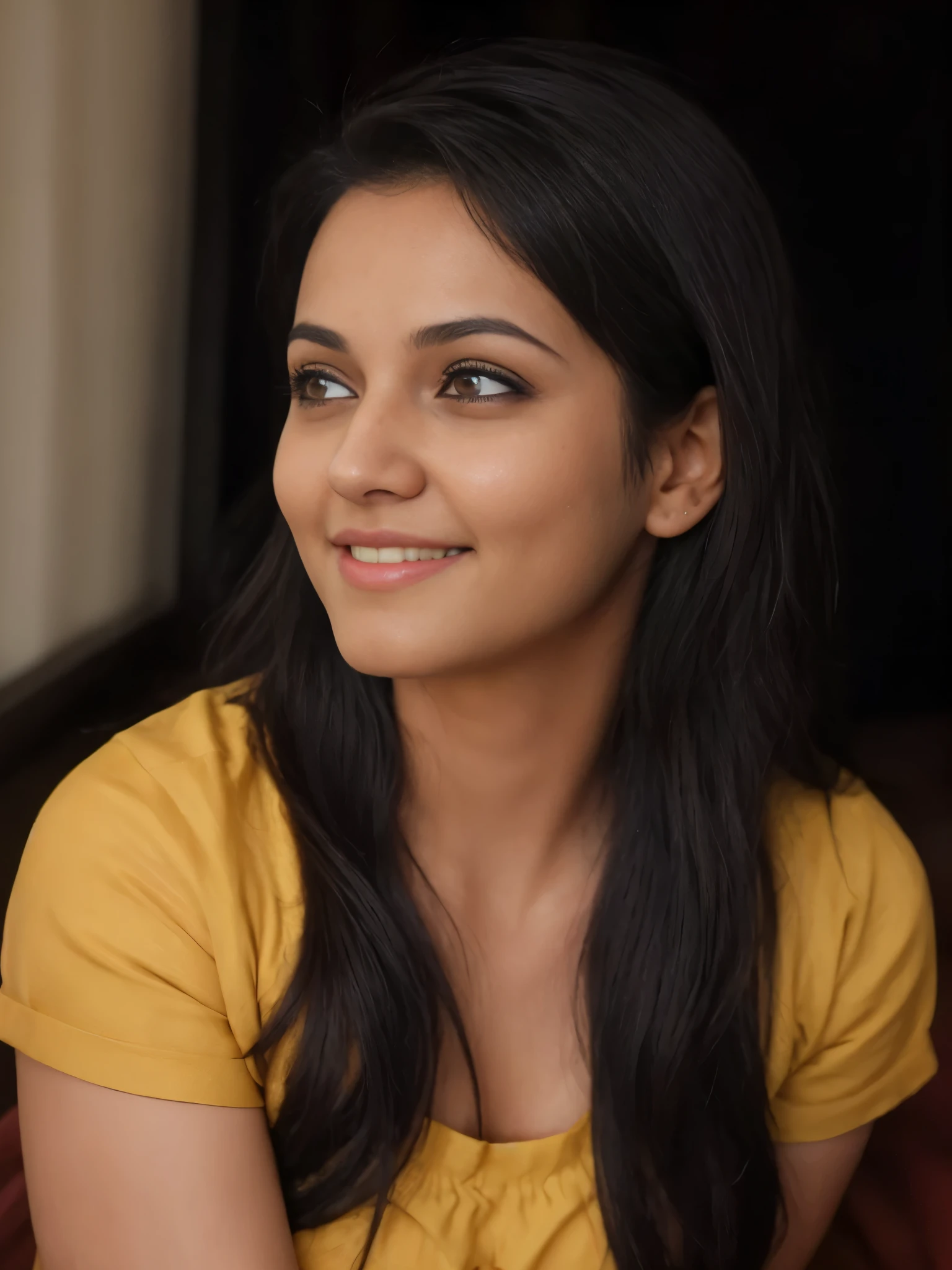 cute beautiful Indian actress Aparna Das, lean facecut 18 year old, black extra long hair, sexy gaze, dark strokes, exact looks like , light bronze skin, smirking deviously, long eyelashes, cute smile, innocent face, licking lips, atmospheric perspective, Renaissance, 8k, super detail, accurate, best quality, high details, high quality, best quality, blushing expression, biting lips, she is wearing black long leather overcoat, Deepcut white top, clear visible more cleavage with medium breasts and leather black short skirt, standing in snow covered park
