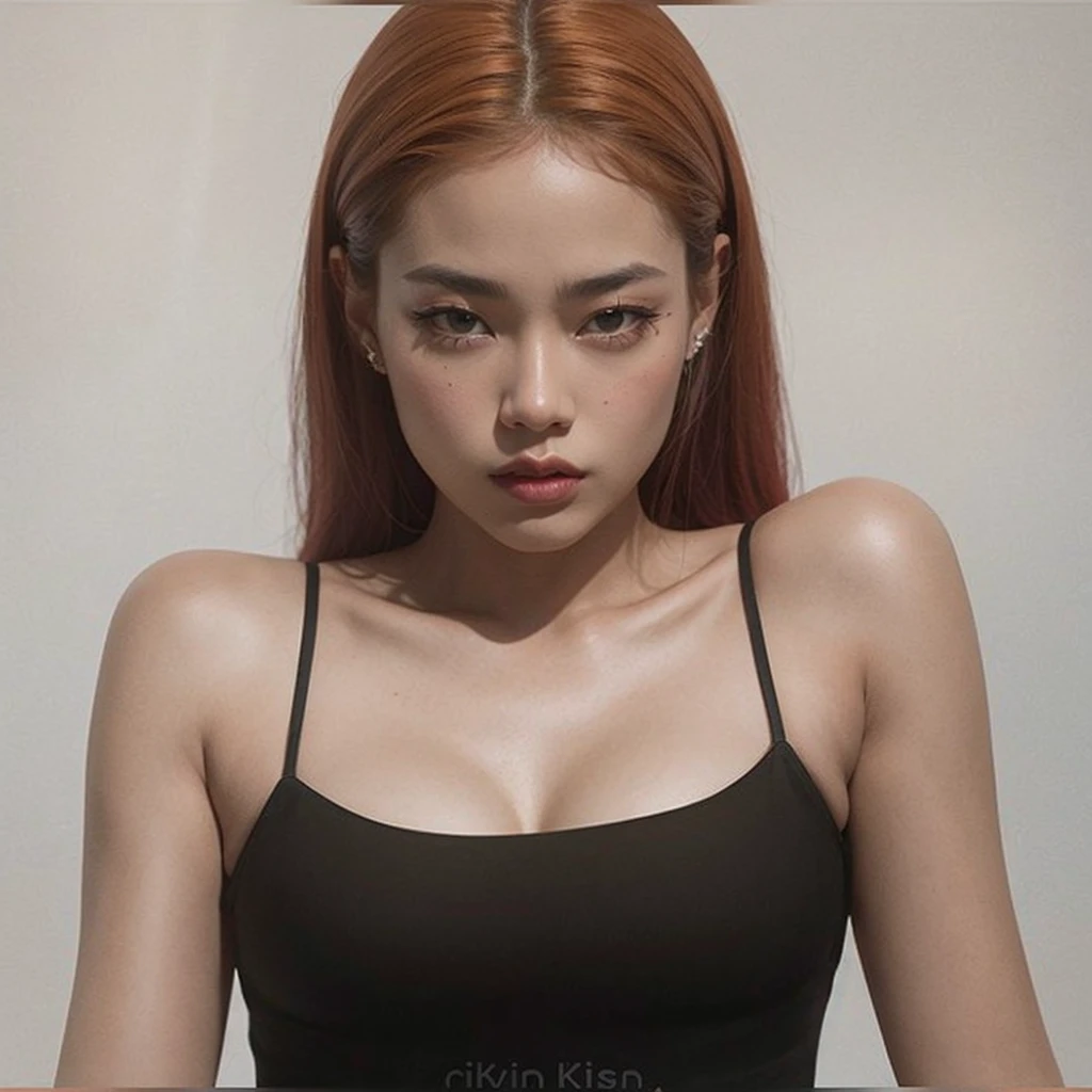 Hay una mujer con el pelo rojo y un top negro, jennie rosa negro, portrait of jossi de blackpink, jossi de blackpink, parque roseanne de blackpink, sol yunjoo, TaeJune Kim, heonhwa choe, jia, inspirado en Kim Deuk-sin, jiyun chae, kim hyun joo, Jinyoung Shin, aparcar desde-min