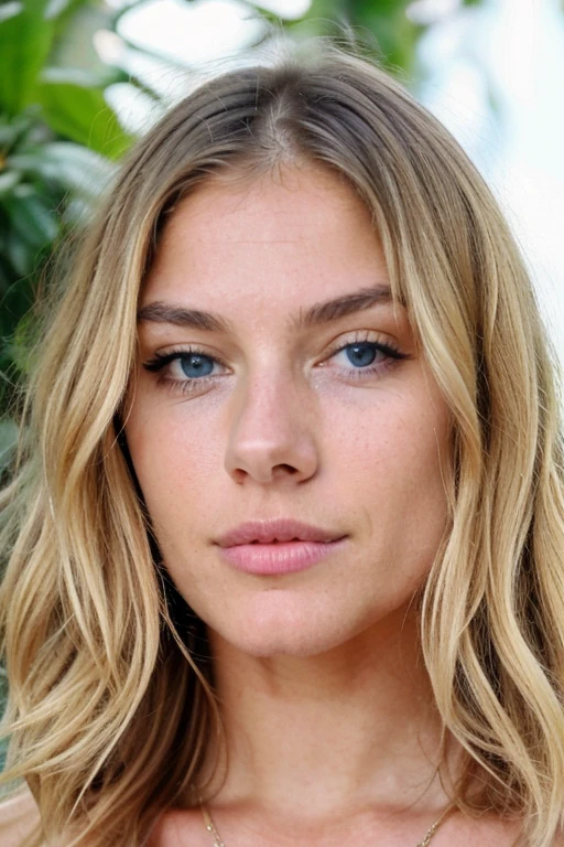 ((best quality)), ((masterpiece)), (detailed), perfect face, ((blonde)) with a face with Brazilian features, blue eyes, small nose, ((long wavy cut hair)), medium breasts