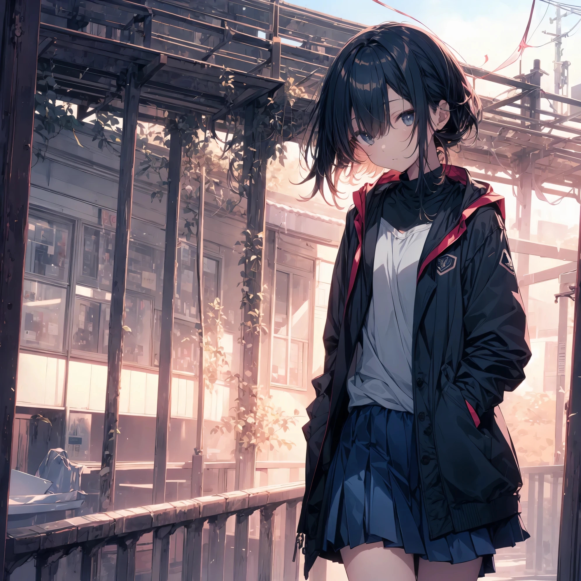 ultra-Top-quality, ultra-detailed, high resolution, anime moe artstyle, best anime 8k konachan wallpaper, pixiv contest winner, perfect anatomy, break,(Please draw a girl walking sleepily to school alone. ),break, a hyperrealistic schoolgirl, (Solo,Loli, child,13-year-old:1.3),Full limbs, complete fingers,a junior high school student, androgynous charm, (very short hair), messy hair, flat chest, Small butt, groin, Small black eyes,beautiful detailed eyes, well-proportioned iris and pupils, disgusted eyes, highres detailed hair, school Uniform, (skirt), in the School commute route. break,super detailed skin, Best lighting powered by famous artist, 8k, illustration,