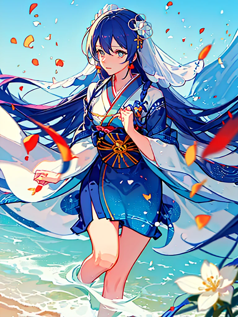 highest quality, masterpiece, High resolution, alone, {Sonoda_Ocean_lovelive:1.15}, blue hair，long hair，Wedding in a classic kimono of the Japan,Pure white kimono called pure white,Shrine wedding ceremony in traditional Japanese kimono,tatami,long skirt,smile,blush,(masterpiece:1.2), highest quality, High resolution, unity 8k wallpaper, (shape:0.8), (beautiful and detailed eyes:1.6), highly detailed face,highly detailed eyes,highly detailed hands,Highly detailed feet, perfect lighting, Very detailed CG, (perfect hands, perfect anatomy),