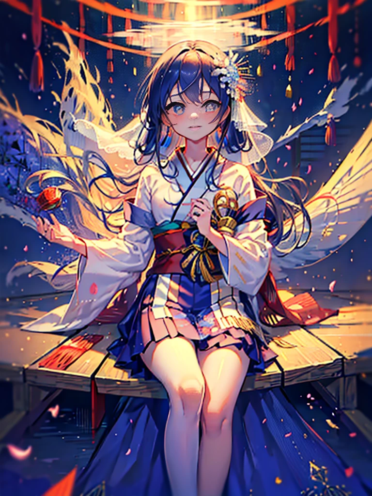 highest quality, masterpiece, High resolution, alone, {Sonoda_Ocean_lovelive:1.15}, blue hair，long hair，Wedding in a classic kimono of the Japan,Pure white kimono called pure white,日本の伝統的な着物でshrine挙式,tatami,long skirt,shrine,smile,blush,(masterpiece:1.2), highest quality, High resolution, unity 8k wallpaper, (shape:0.8), (beautiful and detailed eyes:1.6), highly detailed face,highly detailed eyes,highly detailed hands,Highly detailed feet, perfect lighting, Very detailed CG, (perfect hands, perfect anatomy),