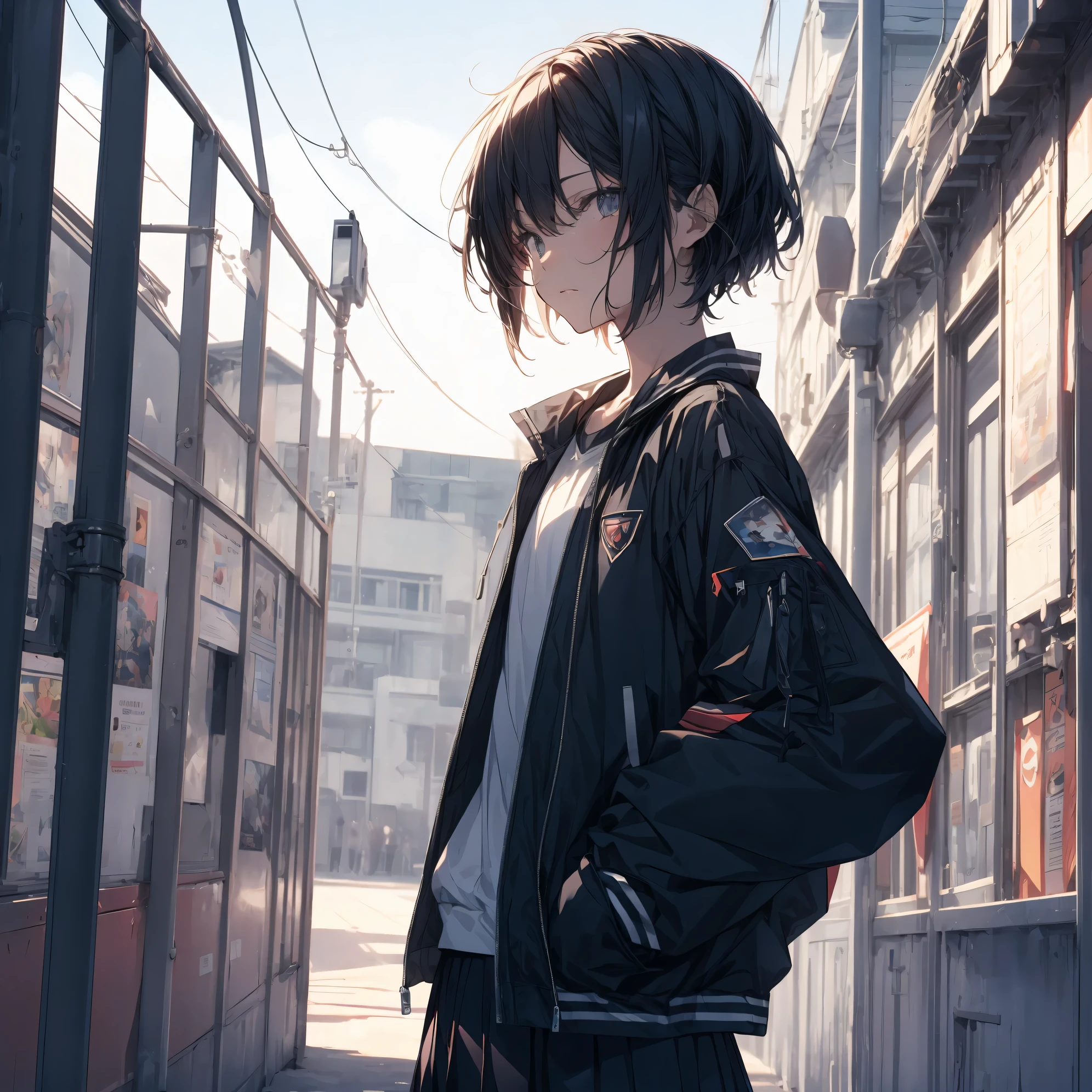 ultra-Top-quality, ultra-detailed, high resolution, anime moe artstyle, best anime 8k konachan wallpaper, pixiv contest winner, perfect anatomy, break,(Please draw a girl walking sleepily to school alone. ),break, a hyperrealistic schoolgirl, (Solo,Loli, child,13-year-old:1.3),Full limbs, complete fingers,a junior high school student, androgynous charm, (very short hair), messy hair, flat chest, Small butt, groin, Small black eyes,beautiful detailed eyes, well-proportioned iris and pupils, disgusted eyes, highres detailed hair, school Uniform, (skirt), in the School commute route. break,super detailed skin, Best lighting powered by famous artist, 8k, illustration,