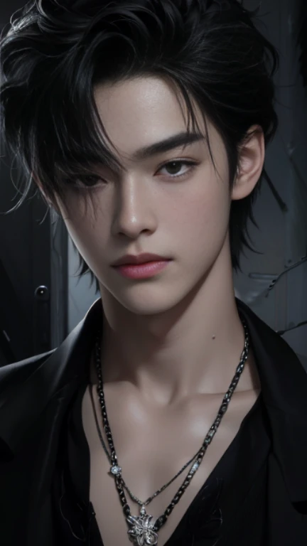 High quality, masterpiece, highly detailed, 8k, perfect face, perfect body, realistic, photogenic, man, Asian, young, black hair, short hair, handsome, detailed eyes, beautiful detailed nose, realistic body, realistic light, comfortable expressions, cute guy, sweat guy, cool guy, abs sixpack, model style, sexy clothes , full body, clean skin, tank top, necklace