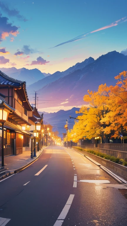 (Background only), (masterpiece), (top quality), (details), (realistic), (16k), (exquisite), (absurd), Ikaho, Ikaho-cho, Shibukawa City, Gunma Prefecture, wide road,colorful soft light, this is a famous spot of manga,