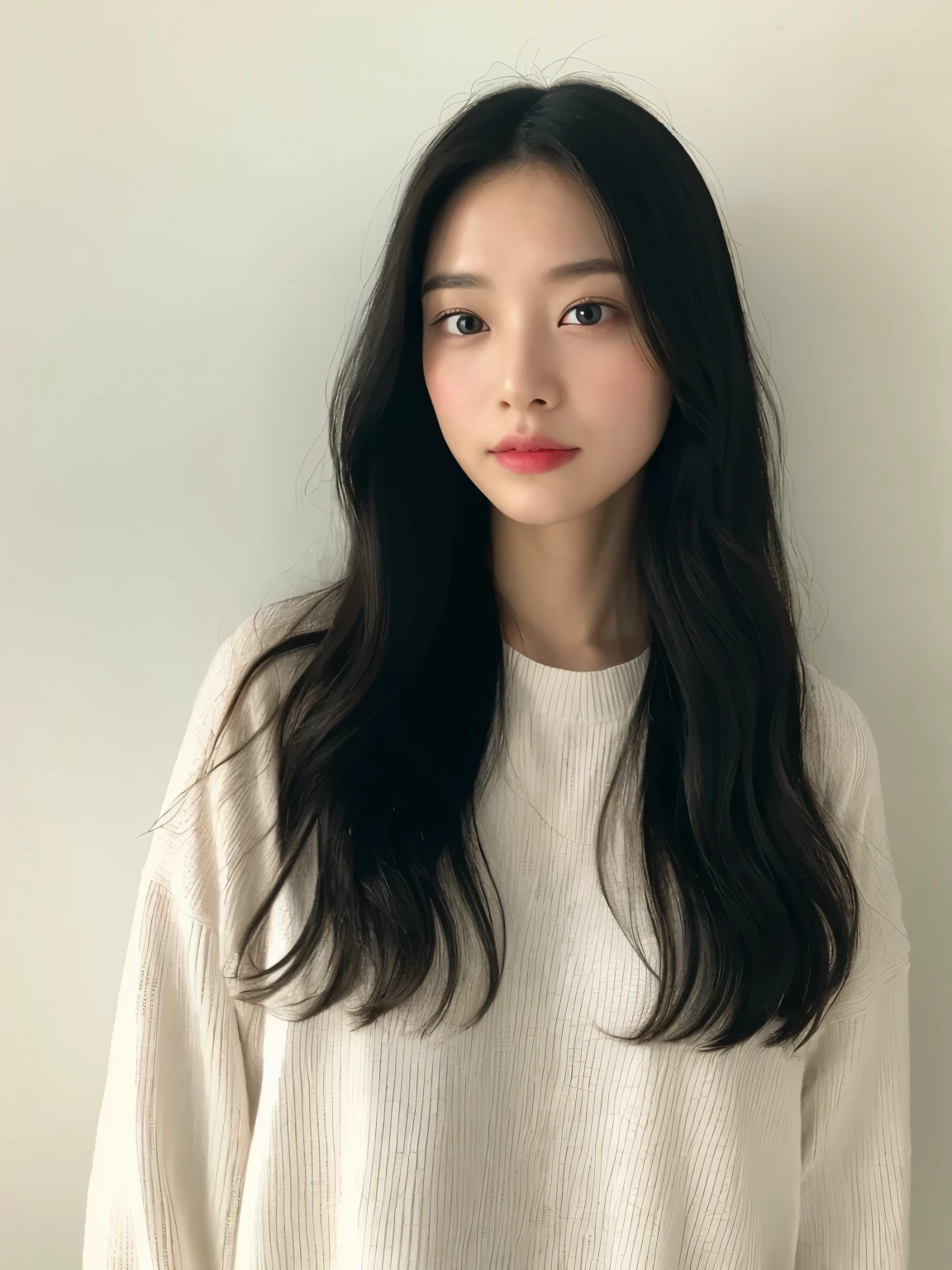 ((highest quality、8K、masterpiece:1.3))、ultra high resolution、(photorealistic:1.4)、raw photos、Japanese,(details face)、real、Shot in natural light、Highly detailed face and skin texture、highly detailed lips、correct state of the human body、straight hair、black hair、various poses、natural color lip 、long hair、((black hairstraight hair))、straight hair、shot from behind、Don't look at the camera、professional lighting、angle from behind、Shot in natural light、super detail、30 generations、actress、髪型はまっすぐなstraight hair、Emphasizes the shine of hair、white blouse、white wall、Taken in front of the white door、(窓のあるwhite wallの部屋)