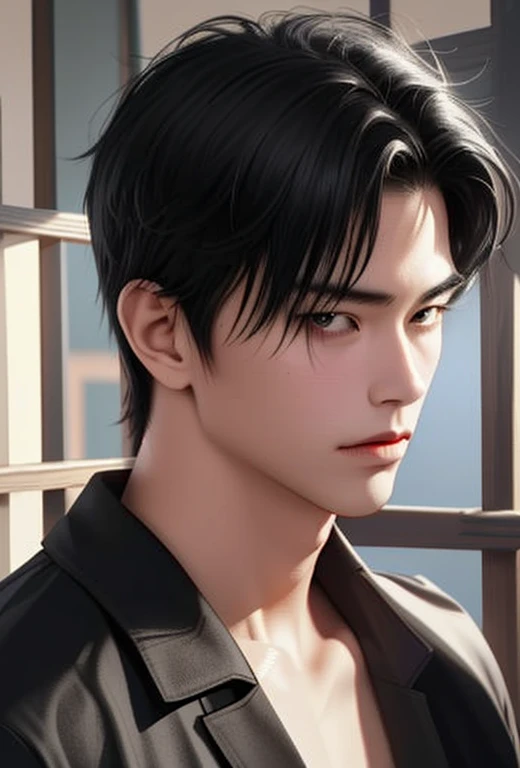 High quality, masterpiece, highly detailed, 8k, perfect face, perfect body, realistic, photogenic, man, Asian, young, black hair, short hair, handsome
