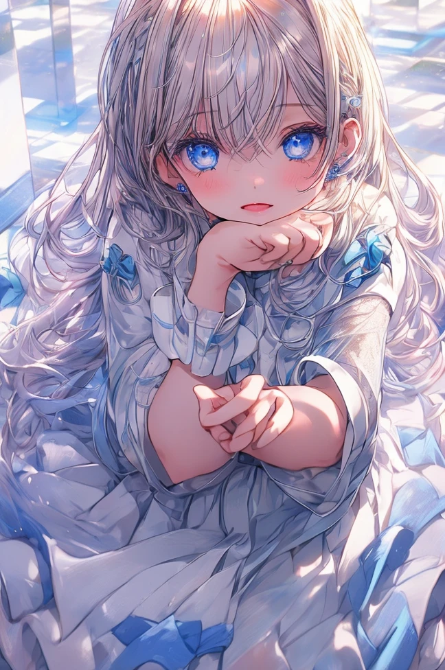 (masterpiece:1.3), (best quality:1.1), ((1 girl)), ((alone)), (Detailed eyes and detailed face:1.3), (beautiful clear background:1.2), blue eyes, White shirt , White pleated skirt,White pantyhose, Raise your legs high, whole body, permanent, hands in pockets, boring, depth of field, bedroom, (illustration:1.1), (extremely delicate and beautiful:1.1), (perfect details:1.1), (), ,facing the audience, Upper body, focus on face