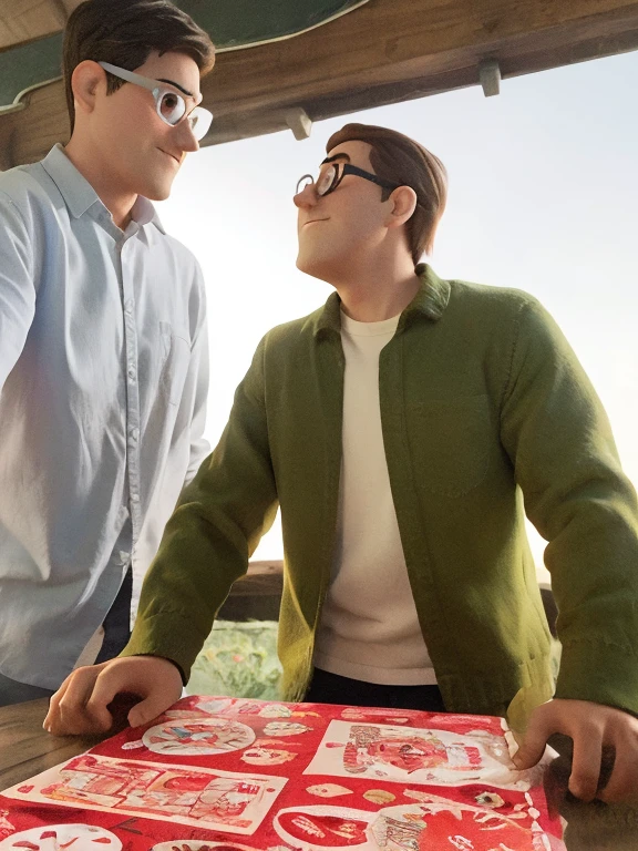 pixar poster cartoon. both have glasses