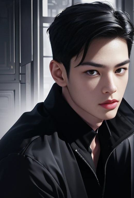 High quality, masterpiece, highly detailed, 8k, perfect face, perfect body, realistic, photogenic, man, Asian, young, black hair, short hair, handsome