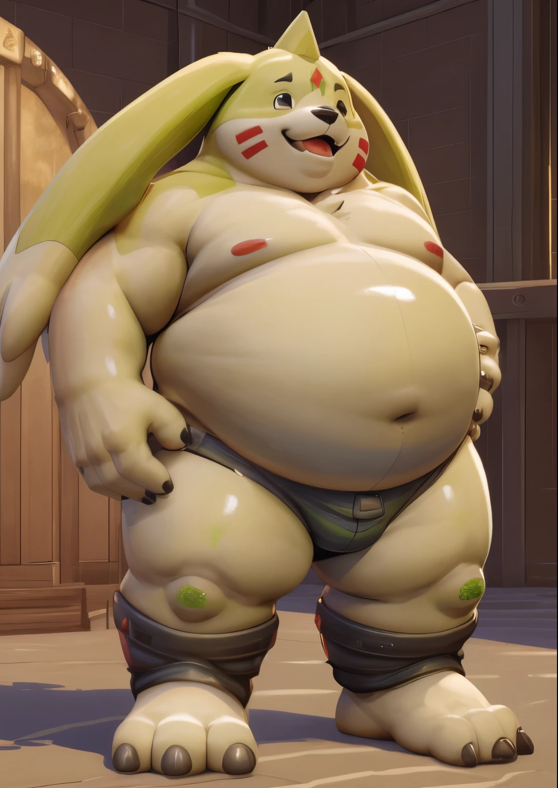 alone,male,chubby,Fat minora,Shirtless, alone, detailed, high resolution,, masterpiece,Excessive obesity,Obesity in the extremities,Lift your feet,correct body proportions,overweight,briefig bulge,Gargomon,roadhog