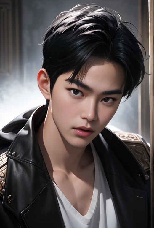 High quality, masterpiece, highly detailed, 8k, perfect face, perfect body, realistic, photogenic, man, Asian, young, black hair, short hair, handsome