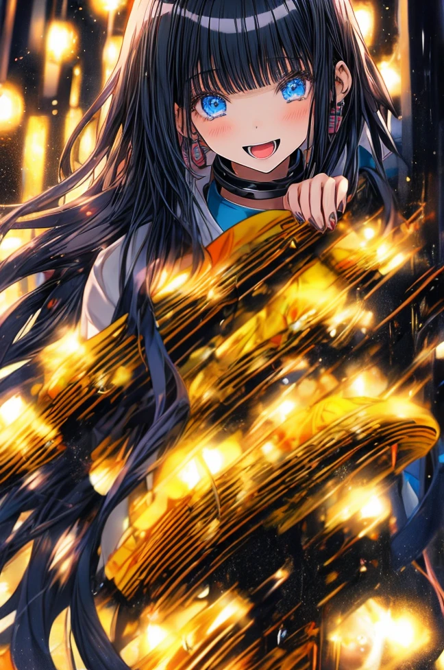 Cover magazine, anime, girl, solo, long hair, black hair, blue eyes, model, beautiful, adult