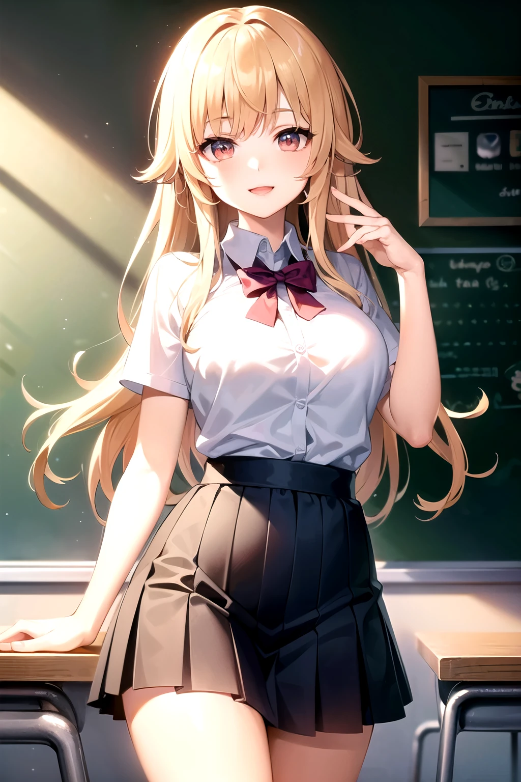 ((best quality)), (a high quality digital art piece of a cute anime girl, an adorable high school girl. The focus of the image will be the half body of the character. The style of the artwork will be a vector art style, giving it a clean and vibrant appearance. The resolution of the image will be 8k, ensuring that every detail of the artwork is beautifully rendered. This illustration will capture the charm and innocence of the character, evoking a sense of joy and delight. The girl will have large sparkling eyes, a sweet smile, and a hint of blush on her cheeks. She will be wearing a stylish school uniform, complete with a pleated skirt and a crisp white blouse. The background of the artwork will depict a cheerful high school setting, with lockers, classroom doors, and students bustling about. Soft pastel colors will be used to create a warm and inviting atmosphere. The lighting will be soft, casting gentle shadows and adding depth to the image. This digital art piece will be a perfect representation of the cute anime girl archetype, capturing the essence of youth and innocence with its adorable character design and vibrant art style. Whether displayed as a standalone illustration or used as a character reference for a larger project, this artwork is sure to bring joy to any viewer.((best quality)), ((masterpiece)), (detailed), perfect face, hyperdetailed perfect hand, perfect clothes, perfect eyes
Negative Prompts(masterpiece)), (detailed), perfect face