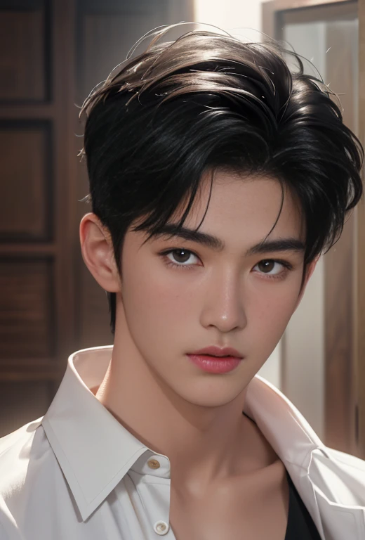 High quality, masterpiece, highly detailed, 8k, perfect face, perfect body, realistic, photogenic, man, Asian, young, black hair, comma hair cut style, handsome, detailed eyes, beautiful detailed nose, realistic body, realistic light, comfortable expressions, cute guy, sweat guy, cool guy, full body
