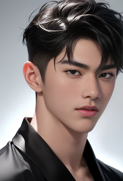 High quality, masterpiece, highly detailed, 8k, perfect face, perfect body, realistic, photogenic, man, Asian, young, black hair, comma hair cut style, handsome, detailed eyes, beautiful detailed nose, realistic body, realistic light, comfortable expressions, cute guy, sweat guy, cool guy