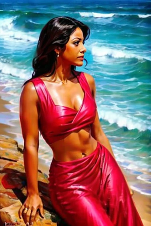 Puerto Rico as a beautiful hispanic woman, 35 years old