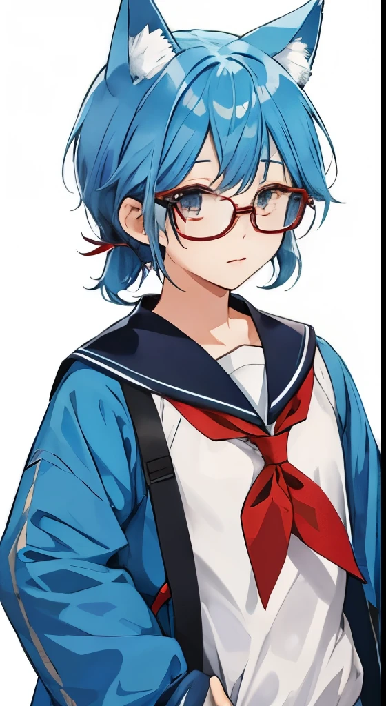 High school students Blue-haired cat ear Marubuchi Glasses cute little a beauty girl もう少し薄いBlue-haired
髪に紫のメッシュいれて Clothes are sailor suits The color of the sailor suit is black The sailor suit has a ribbon and is red. Middle short Hair is a little shorter Yurucamp style