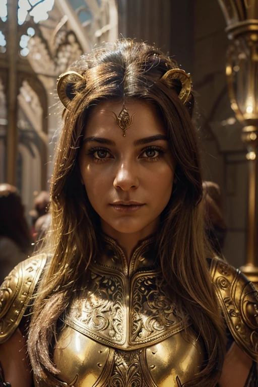 (anthropomorphic lion,paladin of light),(best quality,ultra-detailed,realistic),(3D rendering,portrait),(golden fur,piercing eyes,gentle expression,flowing mane),(wearing intricate armor,emitting radiant light),(standing tall and proud,holding a glowing sword),(majestic surroundings,grand castle in the background),(vivid colors,rich and warm tones),(soft sunlight casting dramatic shadows),(eye-catching details,ornate engravings),(magical atmosphere,hints of mysticism)